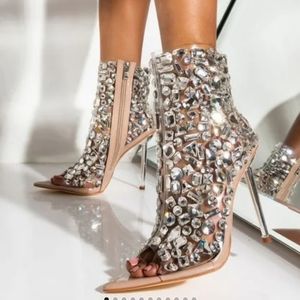 Rhinestone open toe booties